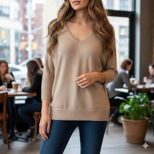 Banana Republic Women's Quiet Lux Silk Blend Brown V-Neck Knit Sweater Size M